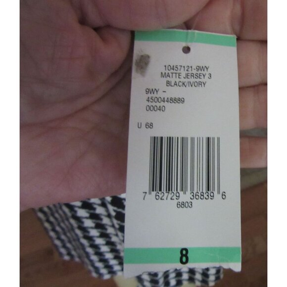 NWT, Evan-Picone Houndstooth Black & Ivory Ruche Faux Wrap Dress Size 8 - Picture 6 of 6